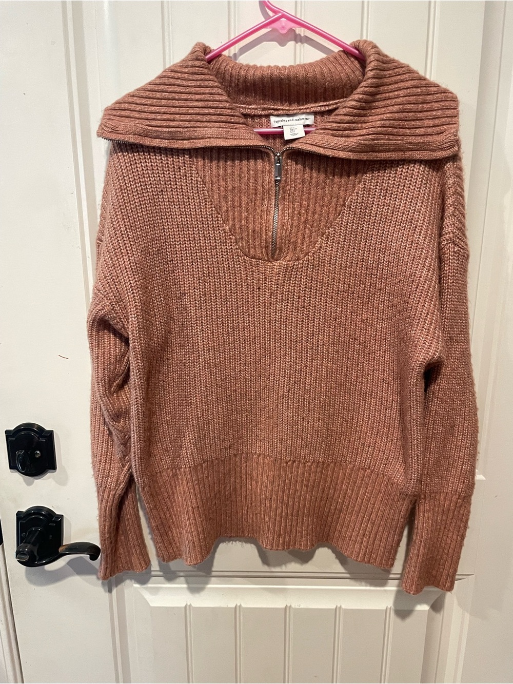Cupcakes & cashmere Ribbed Collar Half-Zip Sweater - Dusty Rose